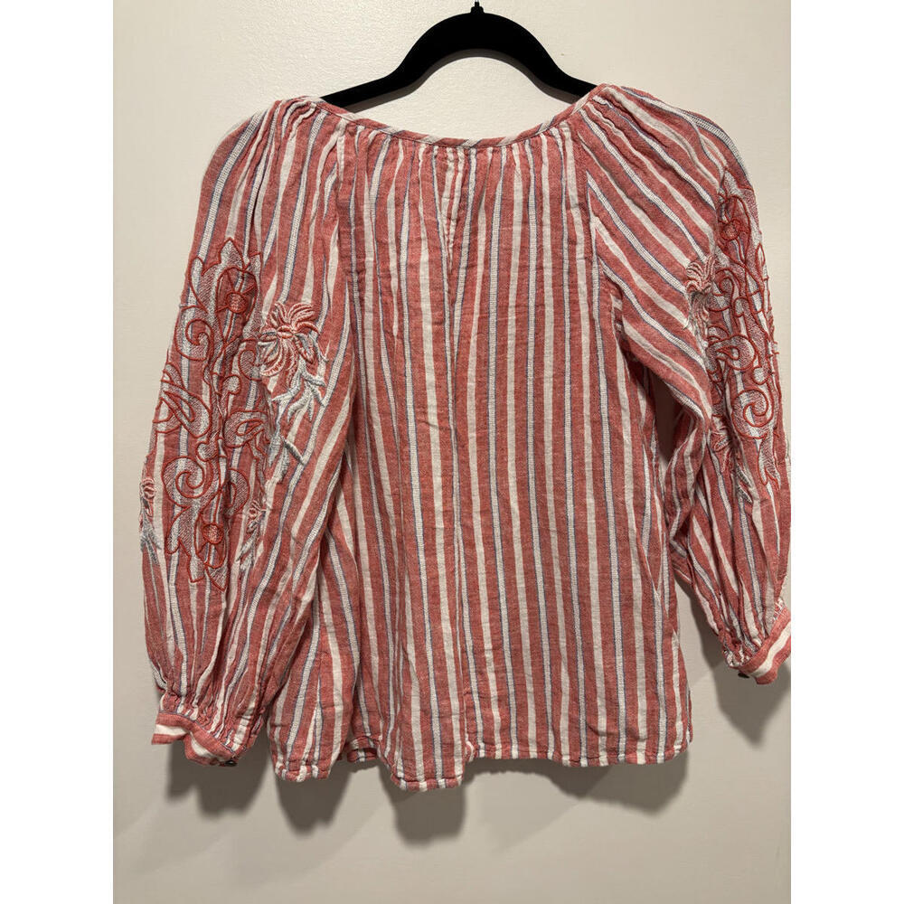 Anthropologie Striped Embroidered Boho Blouse Tassels XS - Picture 5 of 7